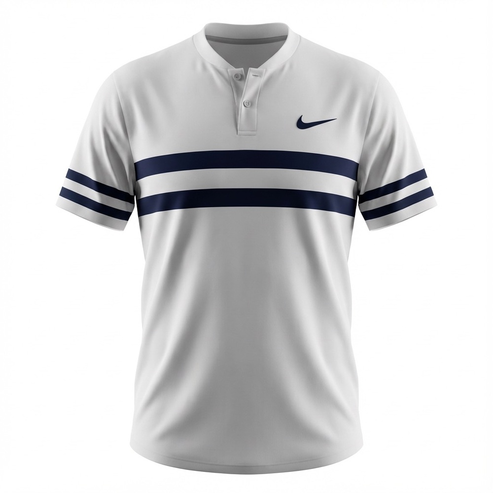 🎾 Vintage NikeCourt Dri-FIT Henley Tennis Shirt White &‎ Navy Size Large